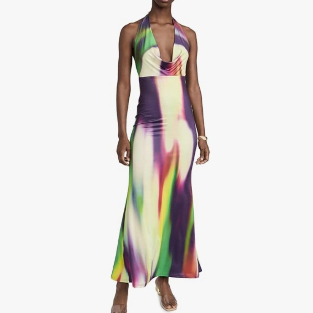 Runaway The Label Lorita multicolor cowl neck halter maxi dress Size Medium